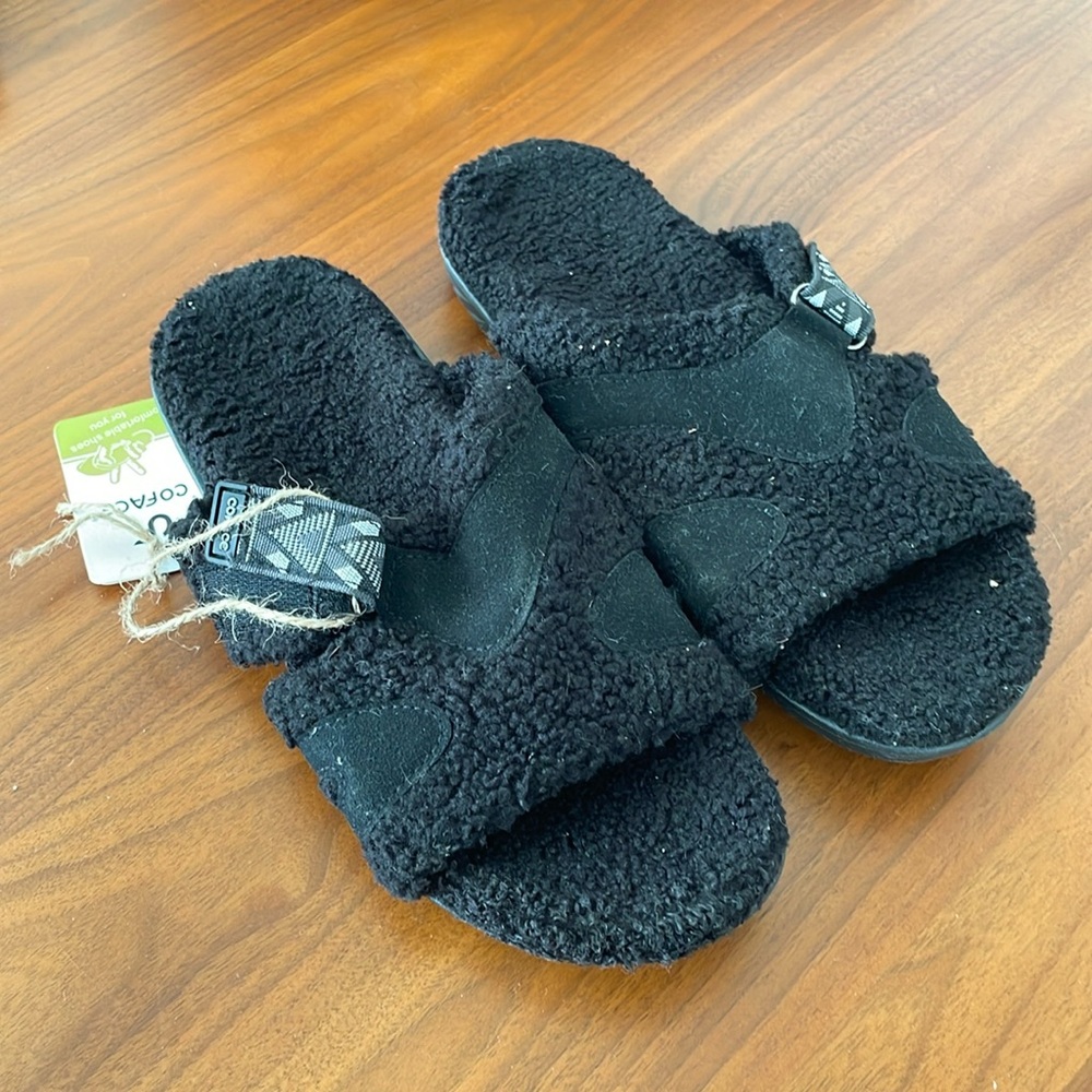COFACE Men's Fuzzy Slide Slippers Size 9 In Black